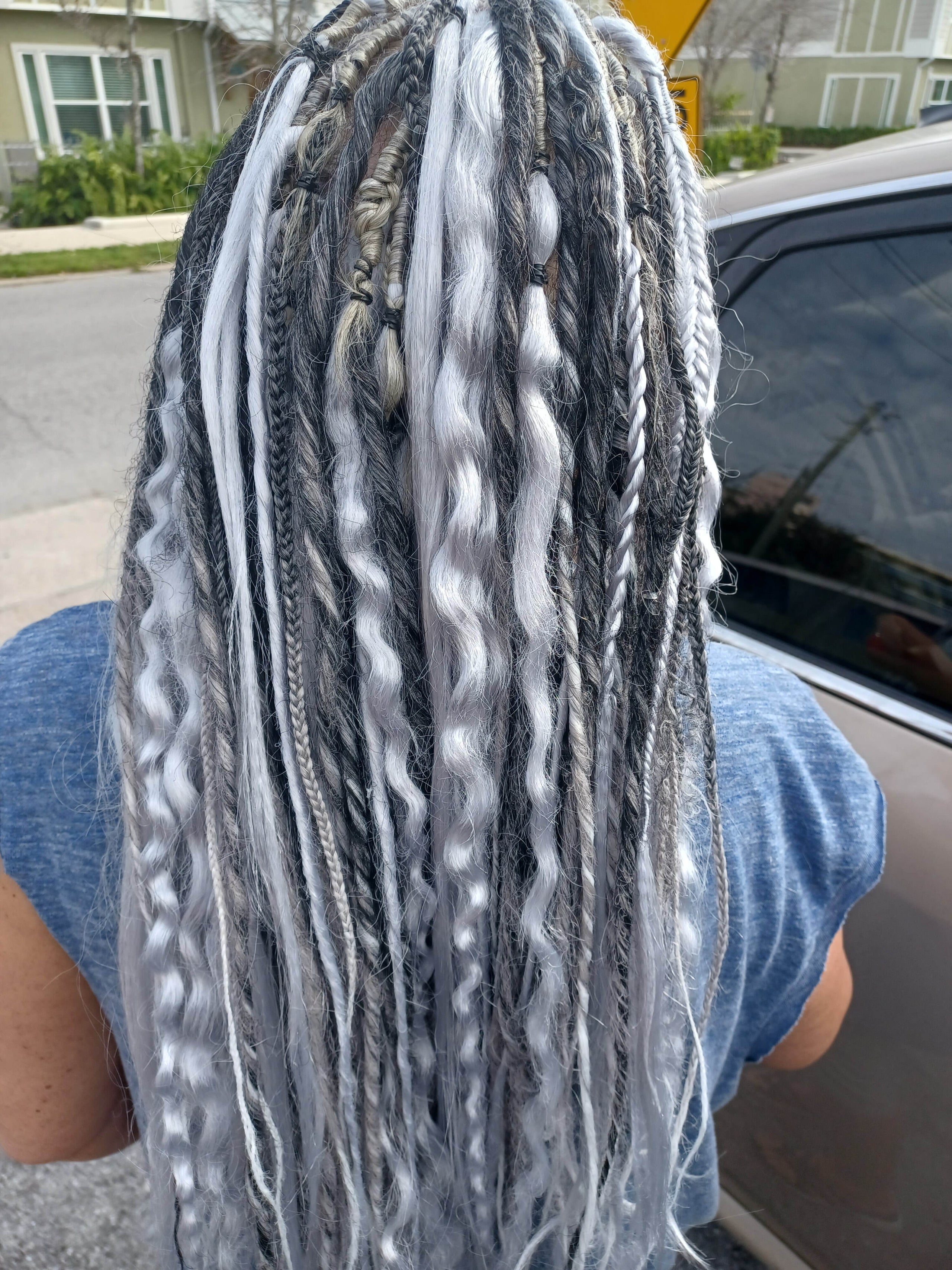 Black to gray ombre dreadlocks extensions